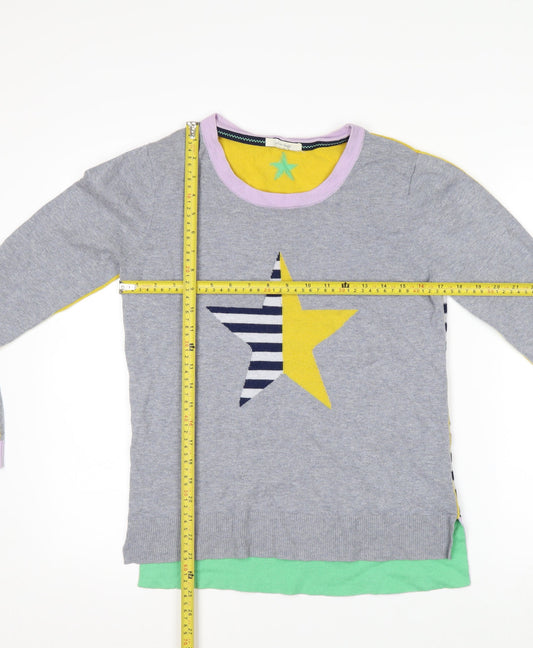 White Stuff Women's Grey Star Pullover Jumper UK 10 Merino Wool Cotton