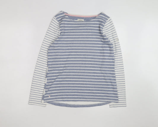 Joules Womens Blue White Striped Long Sleeve Boat Neck Cotton Top Size 12