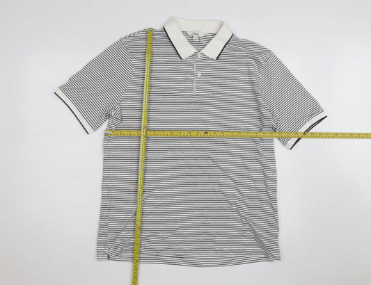 Marks and Spencer Men's White Striped Cotton Polo Shirt Size L