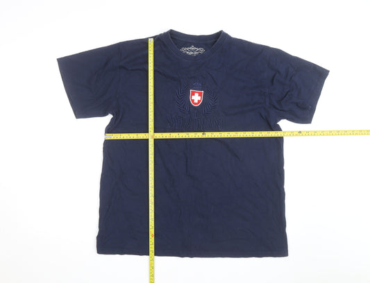 Splash Arts Mens Navy Switzerland Embroidered Cotton T-Shirt XL
