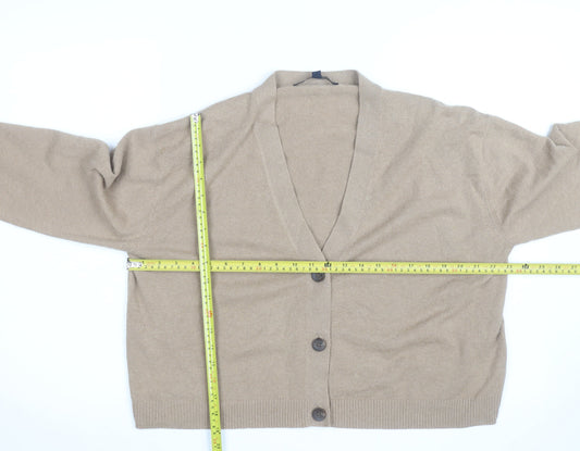 French Connection Women Beige Small V-Neck Wool Cardigan