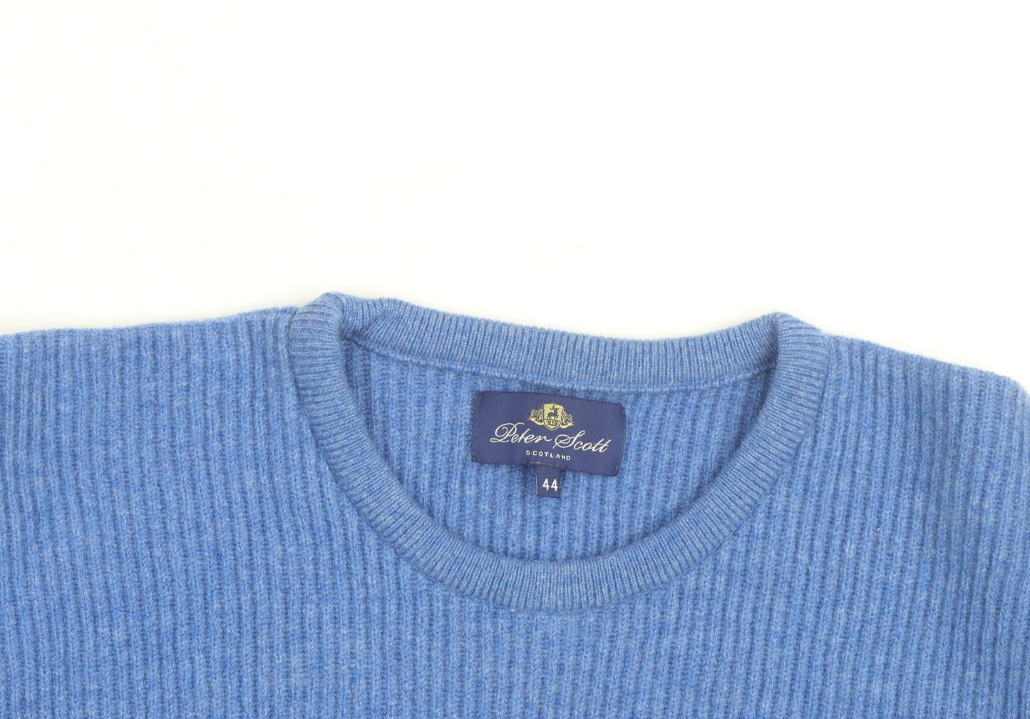 Peter Scott Men's Blue Cashmere Crew Neck Jumper Size L