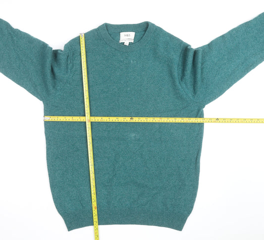 Marks and Spencer Mens Green Wool Crew Neck Jumper L
