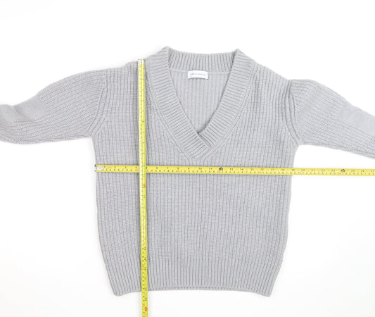 Ninety Percent Men's Grey V-Neck Cotton Cashmere Jumper Size S