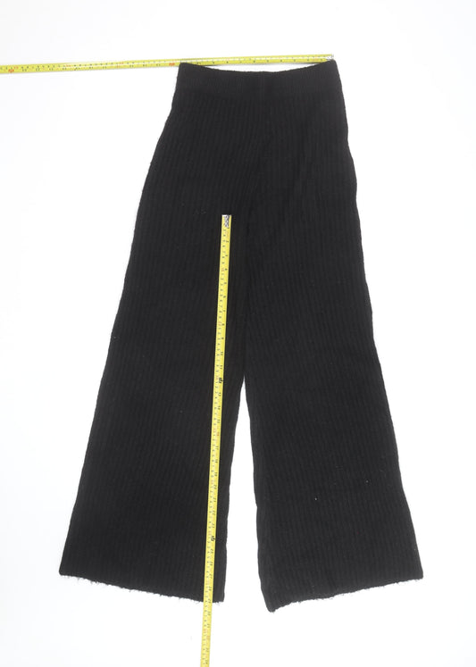 Boohoo Women’s Black Wide Leg Knit Trousers Size S High Waist