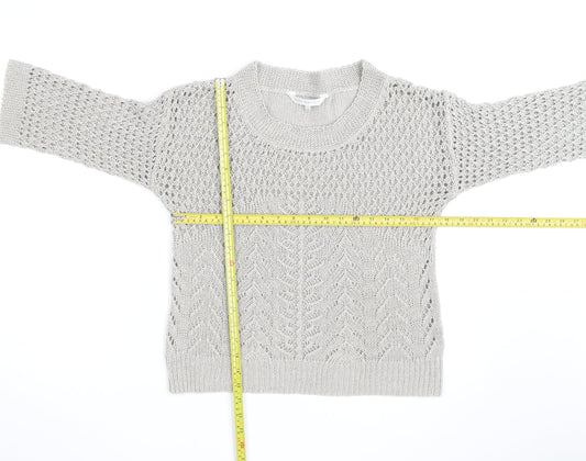 Rocha John Rocha Women Grey Size 12 Open-Knit 3/4 Sleeve Jumper