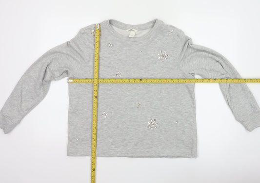 H&M Womens Grey Beaded Sweatshirt Size 12 Regular Cotton Blend