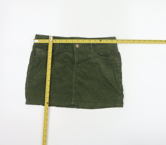 H&M L.O.G.G Women Green Corduroy Short Skirt Size 8