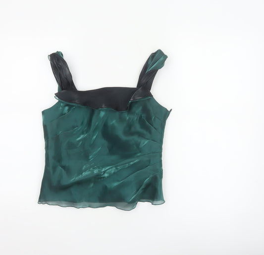 Additional front view of Alex & Co. Women's Green Satin Ruffle Camisole Top UK 10