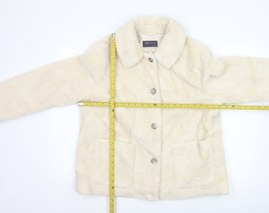 Marks and Spencer Women Beige Faux Fur Button Jacket Size 14