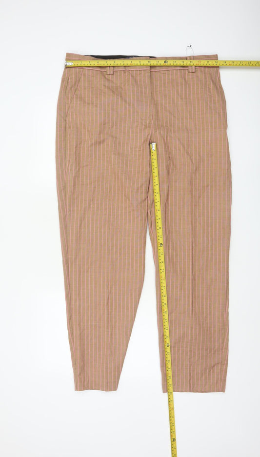 Marks and Spencer Women Brown Striped Chino Trousers Size 16 Regular