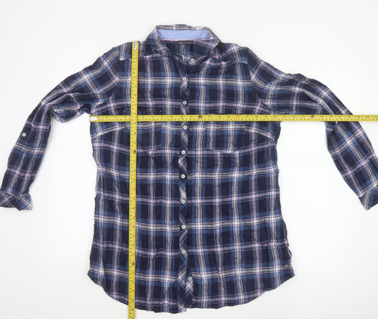 Marks and Spencer Womens Blue Check Cotton Long Sleeve Button-Up Shirt UK 16