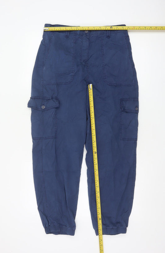 Marks and Spencer Women Blue Cargo Trousers Size 12 Cotton Blend