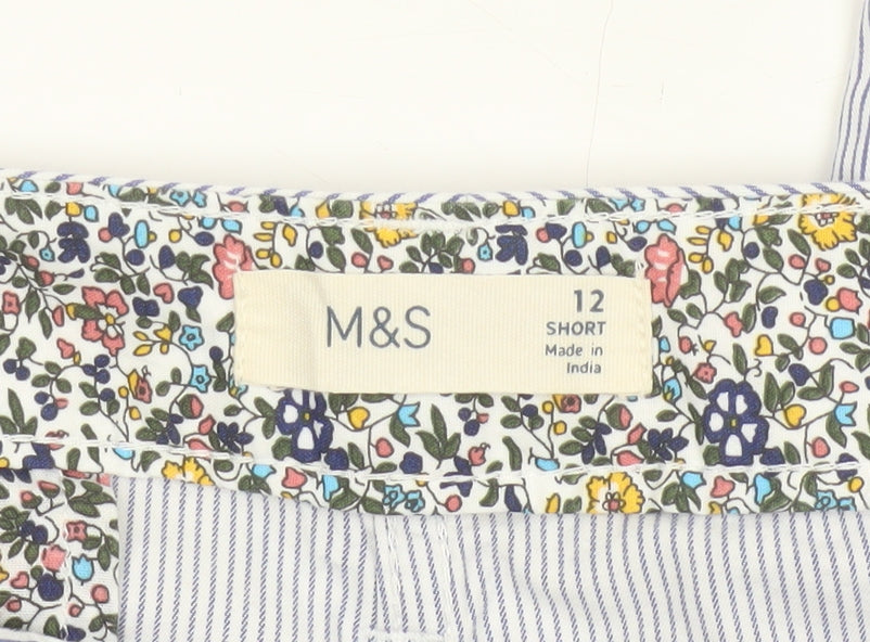 Marks and Spencer Women's Blue Striped Chino Trousers Size 12 Short