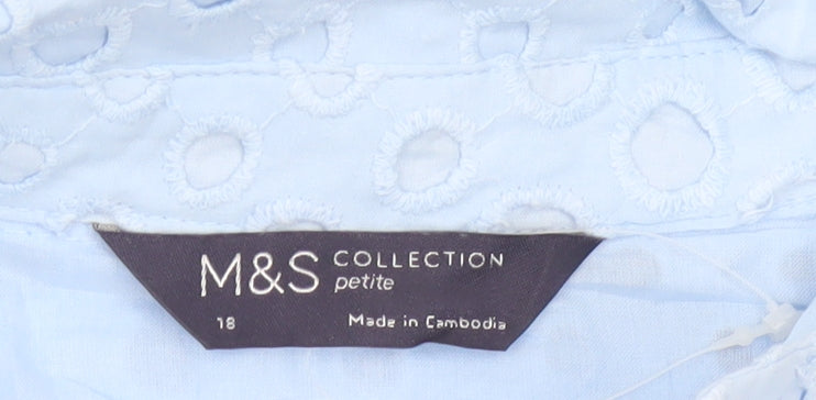 Marks and Spencer Petite Blue Cotton Broderie Shirt Dress Women’s Size 18