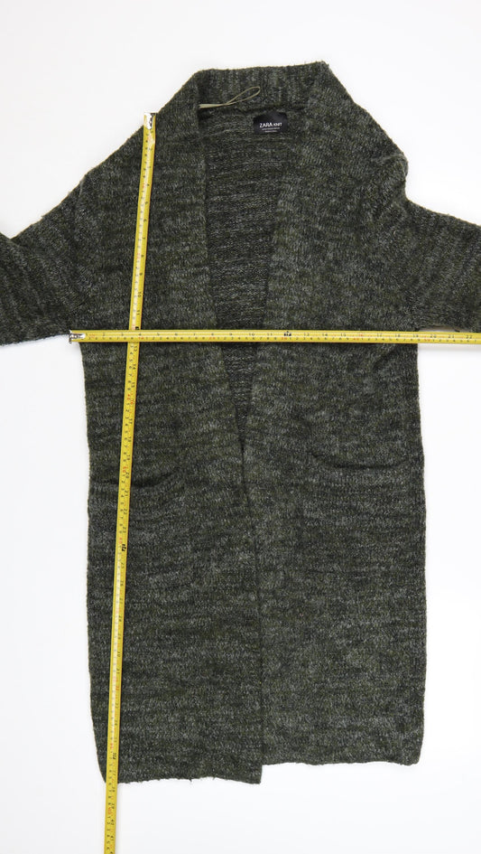 Zara Women Green Knit Open Long Sleeve Cardigan M