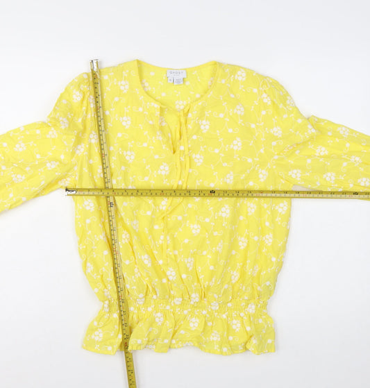 Ghost Women’s Yellow Floral Embroidered Cotton Tunic Blouse XL