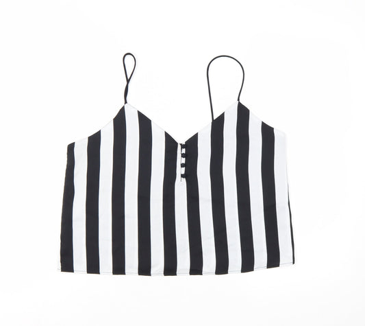 Bershka Women's Black Striped V-Neck Camisole Top Size L