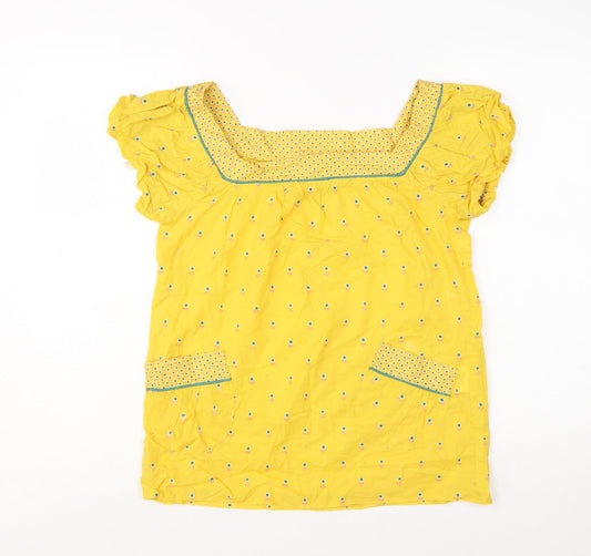 Additional front view of Denim Co women’s yellow floral tunic blouse, size UK 8, short sleeve
