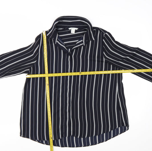 H&M Womens Blue Striped Button-Up Shirt Size 8 Long Sleeve