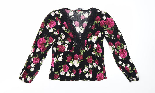 Dorothy Perkins Women's Black Floral Lace V-Neck Tunic Blouse Size 12