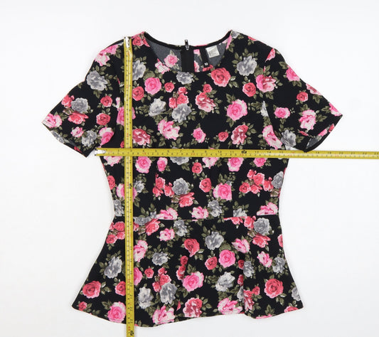 H&M Divided Women's Floral Peplum Blouse Black Multi Size 10