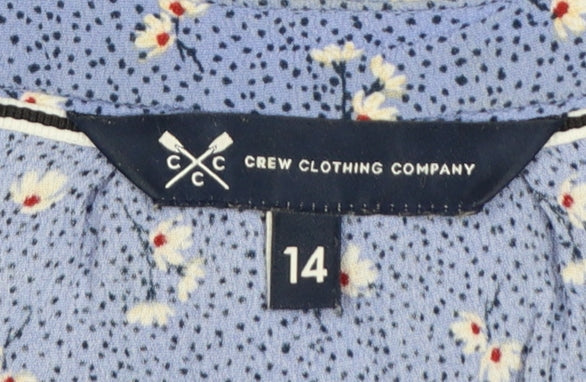 Brand and care label for Crew Clothing Women’s Blue Floral Sleeveless Tunic Blouse, size UK 14