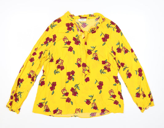 Papaya Women's Yellow Floral Tunic Blouse Size 14 Long Sleeve Viscose