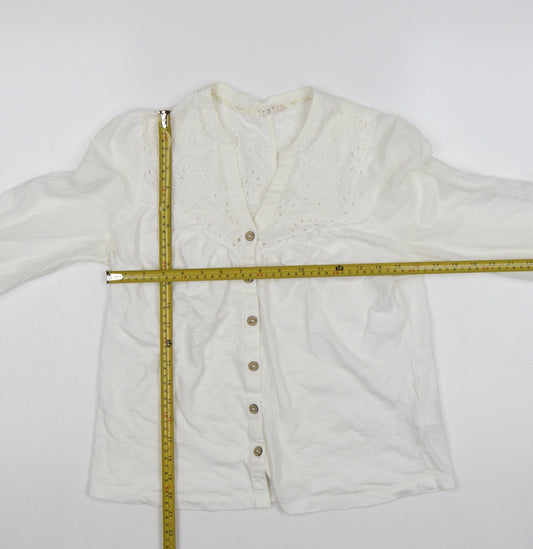 White Stuff Women’s White Cotton Embroidered Button Blouse UK 8