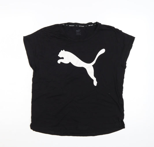 Additional front view of Puma Women Black T-Shirt, size 12, Short Sleeve Cotton Sports Top