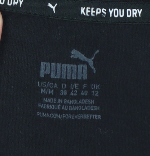 Brand and care label for Puma Women Black T-Shirt, size 12, Short Sleeve Cotton Sports Top