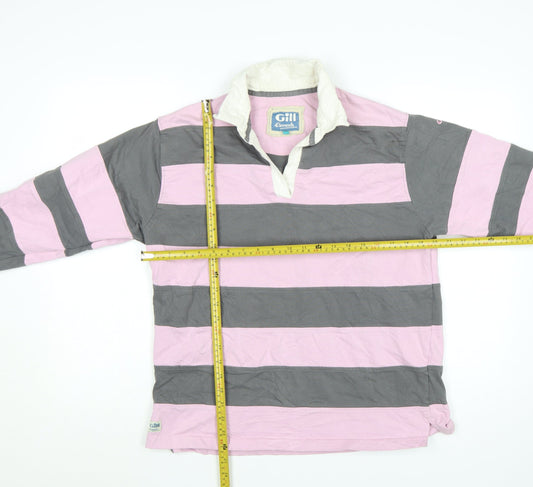 Gill Elements Women's Pink Grey Striped Rugby Polo Shirt Size 14