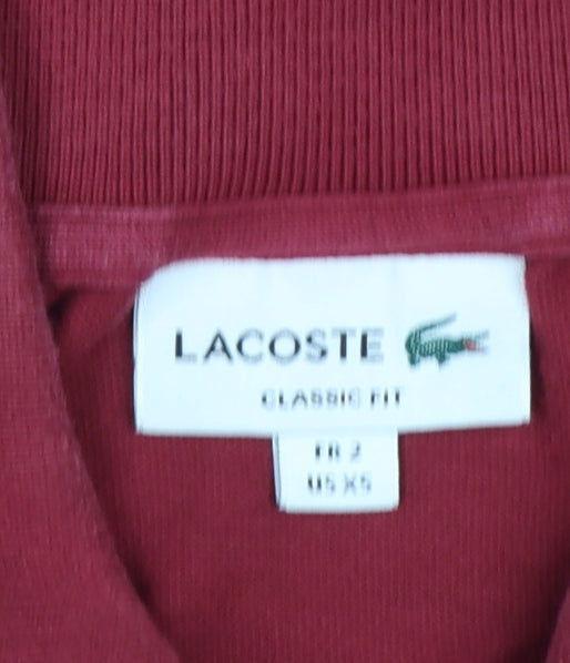 Brand and care label for Lacoste Men's Red Classic Fit Short Sleeve Polo Shirt XS