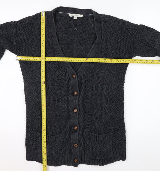 Fat Face Women's Black Size 12 Cable Knit Wool Blend Cardigan