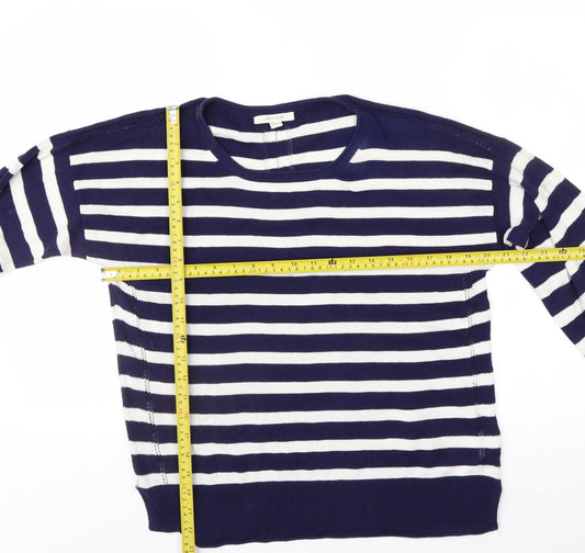 White Stuff Women's Blue Striped Cotton Crew Neck Jumper Size 14