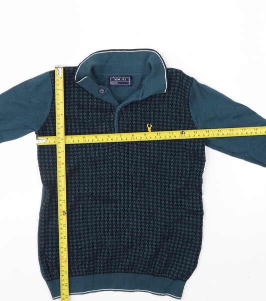 Next Boys Blue Long Sleeve Cotton Polo Shirt 8 Years Geometric Pattern