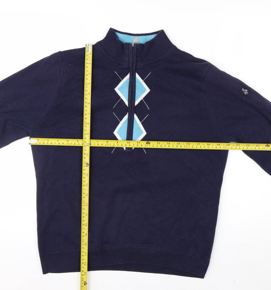 Green Lamb Women's Blue Argyle 1/2 Zip Knit Jumper Size 14