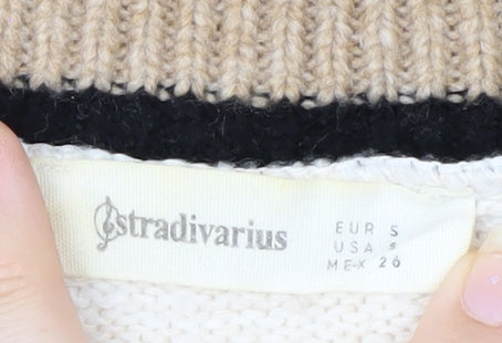 Stradivarius Women’s Ivory V-Neck Alpaca Wool Blend Jumper Size S