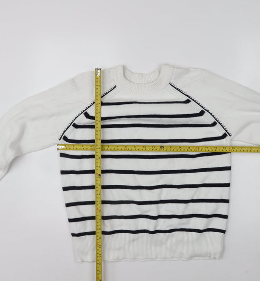 Marks and Spencer Womens White Striped Cotton Knit Jumper M