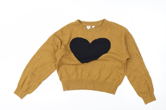 Additional front view of Gap Kids Brown Heart Knit Crew Neck Jumper Teen, size 10