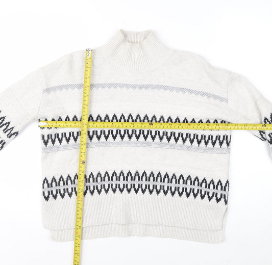 The White Company Womens Ivory Fair Isle Mock Neck Wool Blend Jumper XS