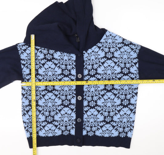 Nanette Lepore Women’s Blue Fair Isle Hooded Cardigan XL
