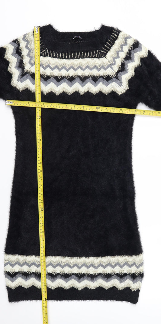 Klass Womens Black Geometric Knit Tunic Jumper M