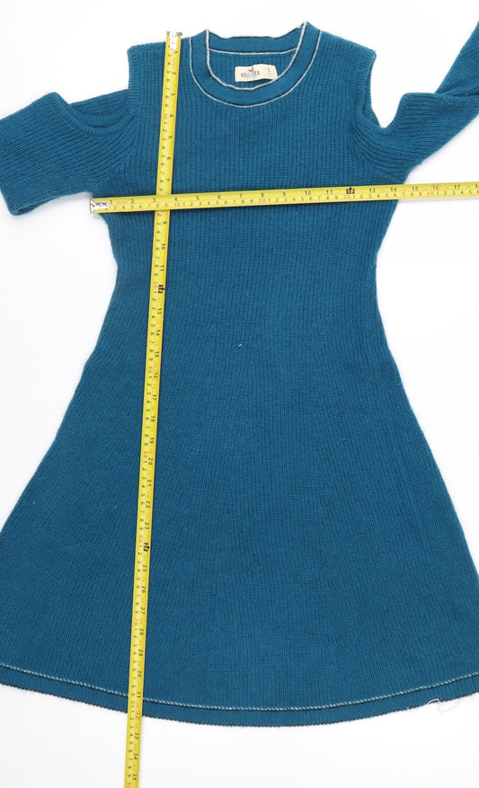 Hollister Women’s Blue Knit A-Line Long Sleeve Dress Size S