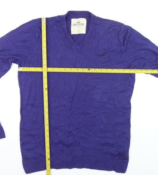 Hollister Men’s Purple Cotton Blend V-Neck Jumper Size L