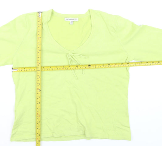 Laura Ashley Women's Green V-Neck Cotton Pullover Jumper Size 16