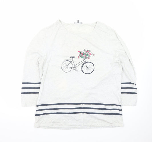 Laura Ashley Women’s White Striped Bicycle Floral 3/4 Sleeve Cotton T-Shirt Size 16