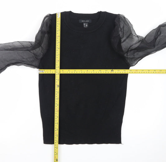 New Look Women’s Black Puff Sleeve Crew Neck Jumper Size 8
