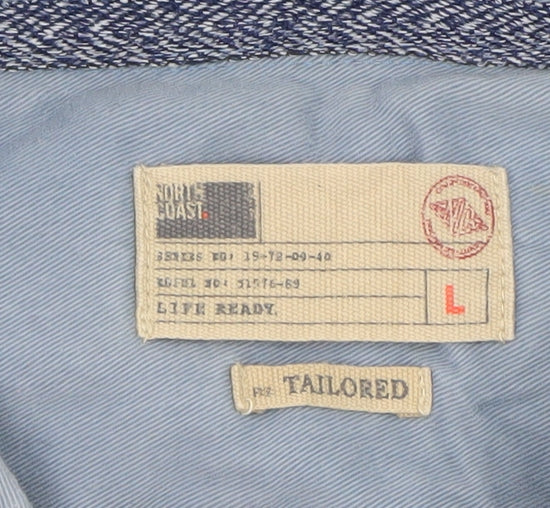North Coast Men's Blue Striped Cotton Polo Shirt Size L