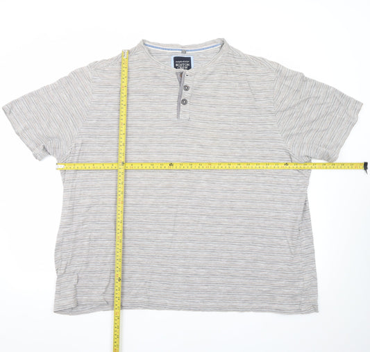 Boston Crew Men's Beige Striped Henley Short Sleeve Cotton T-Shirt 3XL